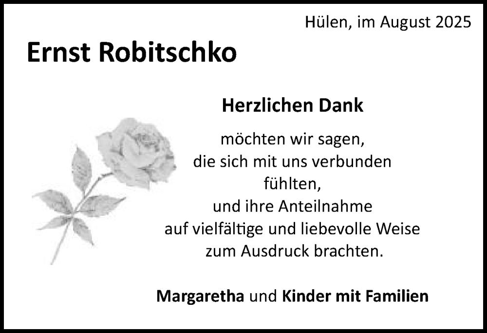  Traueranzeige für Ernst Robitschko vom 22.08.2025 aus Schwäbische Post