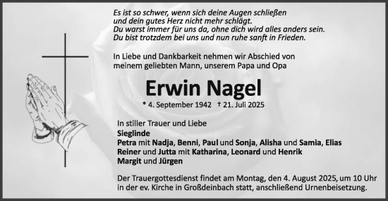 Traueranzeige von Erwin Nagel von Gmünder Tagespost