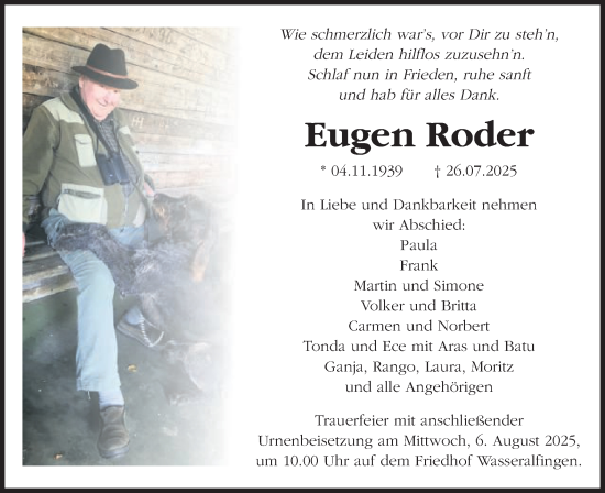 Traueranzeige von Eugen Roder von Schwäbische Post