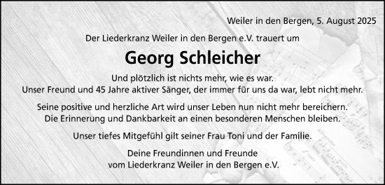 Traueranzeige von Georg Schleicher von Gmünder Tagespost