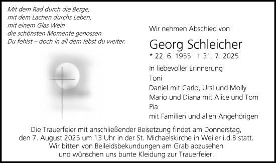 Traueranzeige von Georg Schleicher von Gmünder Tagespost