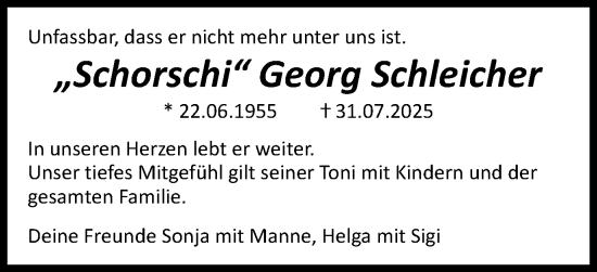 Traueranzeige von Georg Schleicher von Gmünder Tagespost