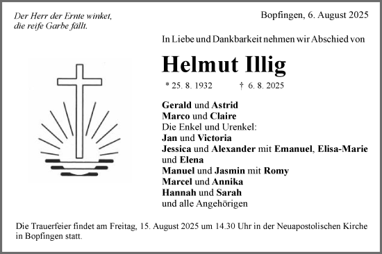 Traueranzeige von Helmut Illig von Schwäbische Post