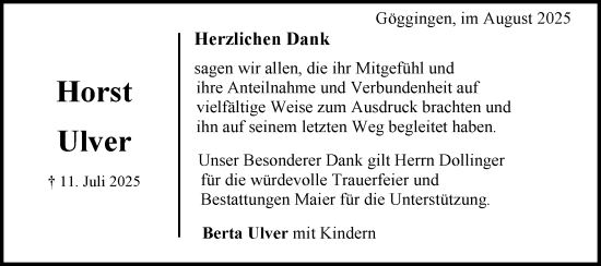 Traueranzeige von Horst Ulver von Gmünder Tagespost