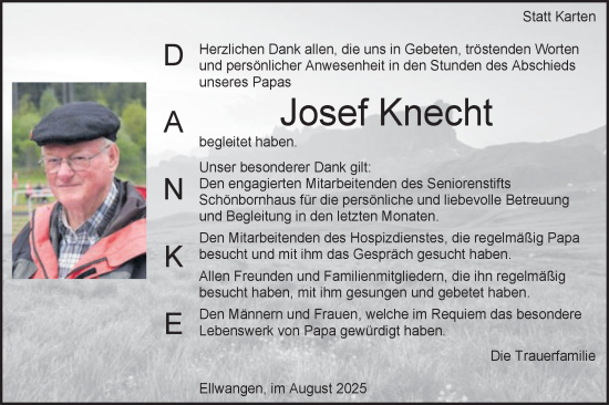 Traueranzeige von Josef Knecht von Schwäbische Post
