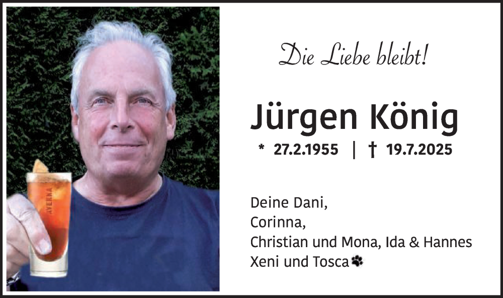  Traueranzeige für Jürgen König vom 01.08.2025 aus Schwäbische Post