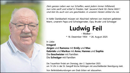 Traueranzeige von Ludwig Feil von Schwäbische Post