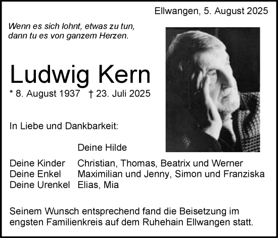 Traueranzeige von Ludwig Kern von Schwäbische Post