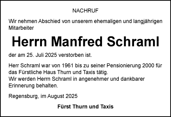 Traueranzeige von Manfred Schraml von Schwäbische Post