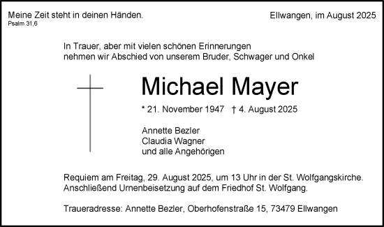 Traueranzeige von Michael Mayer von Schwäbische Post