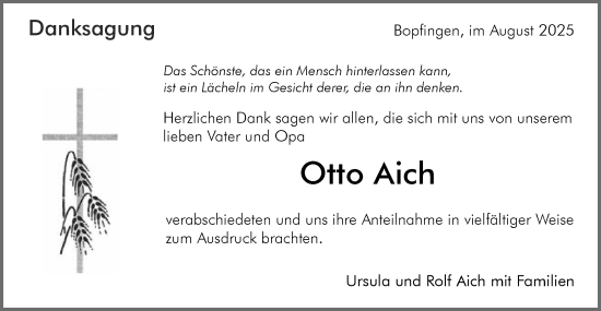 Traueranzeige von Otto Aich von Schwäbische Post