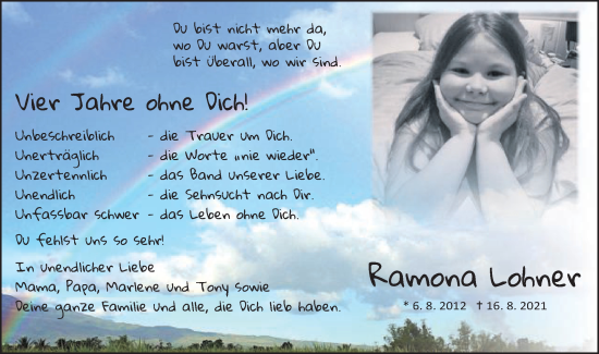 Traueranzeige von Ramona  Lohner  von Schwäbische Post