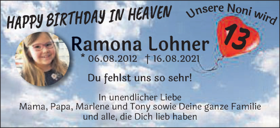 Traueranzeige von Ramona  Lohner  von Schwäbische Post