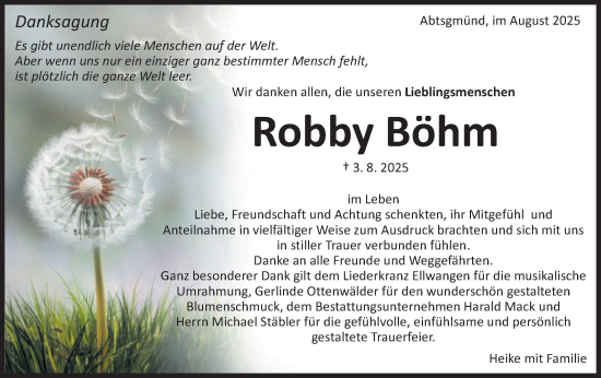 Traueranzeige von Robby Böhm von Schwäbische Post