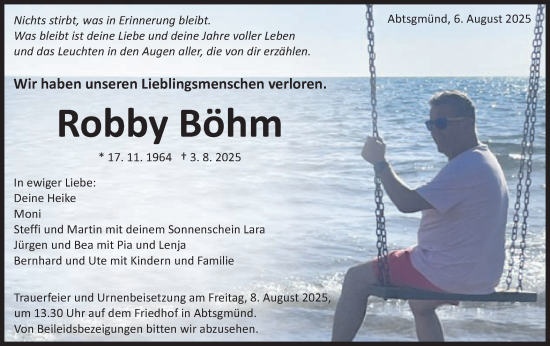 Traueranzeige von Robby Böhm von Schwäbische Post