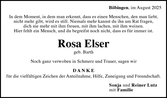 Traueranzeige von Rosa Elser von Gmünder Tagespost