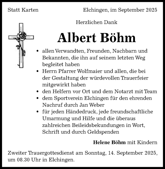 Traueranzeige von Albert Böhm von Schwäbische Post