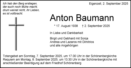 Traueranzeige von Anton Baumann von Schwäbische Post