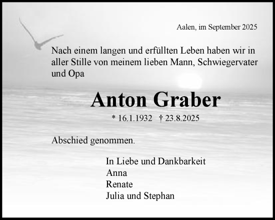 Traueranzeige von Anton Graber von Schwäbische Post