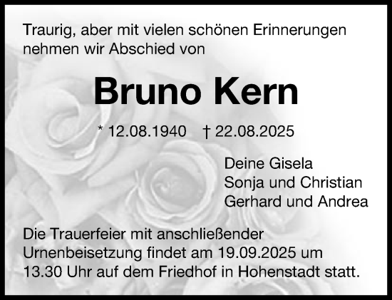 Traueranzeige von Bruno Kern von Schwäbische Post