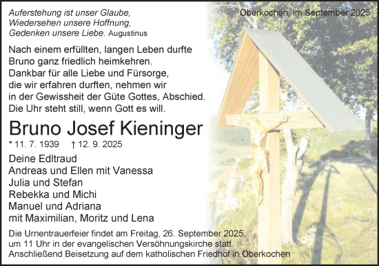 Traueranzeige von Bruno Josef Kieninger von Schwäbische Post