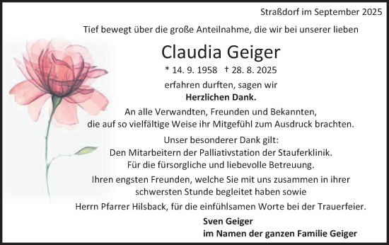Traueranzeige von Claudia Geiger von Gmünder Tagespost