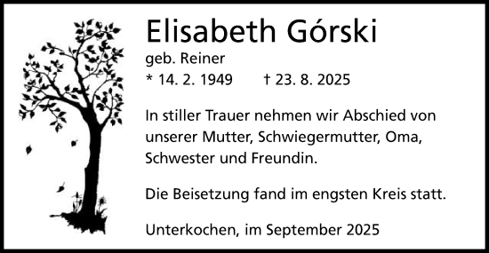 Traueranzeige von Elisabeth Górski von Schwäbische Post