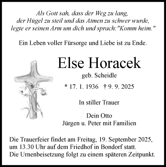Traueranzeige von Else Horacek von Schwäbische Post