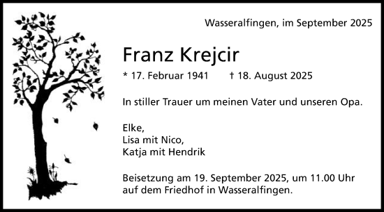 Traueranzeige von Franz Krejcir von Schwäbische Post