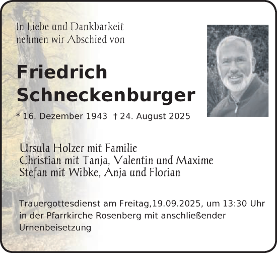 Traueranzeige von Friedrich Schneckenburger von Schwäbische Post