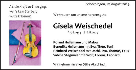 Traueranzeige von Gisela Weischedel von Gmünder Tagespost