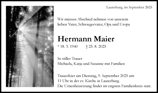 Traueranzeige von Hermann Maier von Schwäbische Post