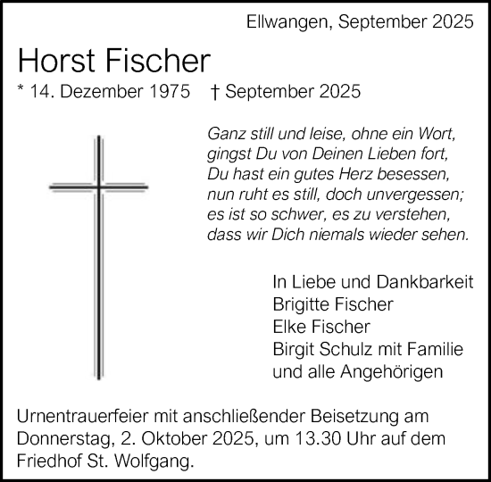 Traueranzeige von Horst Fischer von Schwäbische Post