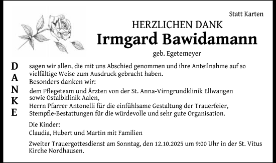 Traueranzeige von Irmgard Bawidamann von Schwäbische Post