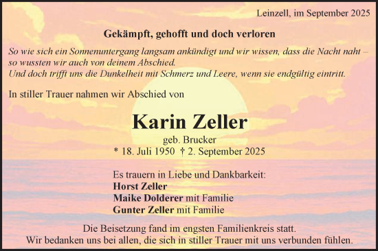 Traueranzeige von Karin Zeller von Gmünder Tagespost