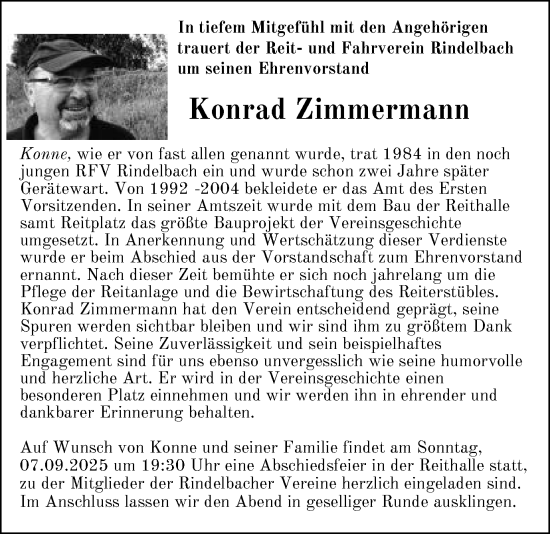 Traueranzeige von Konrad Zimmermann von Schwäbische Post