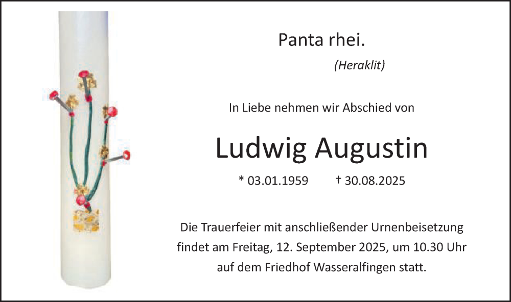  Traueranzeige für Ludwig Augustin vom 06.09.2025 aus Schwäbische Post