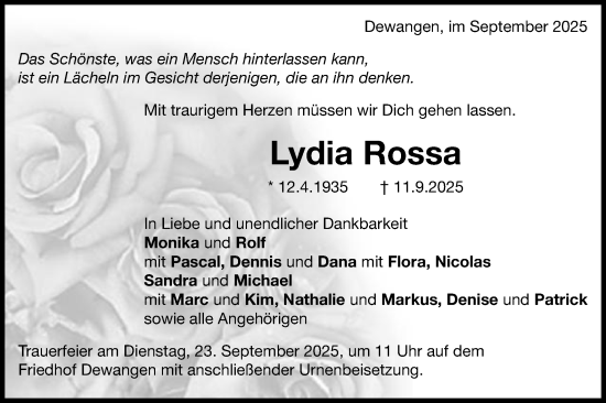 Traueranzeige von Lydia Rossa von Schwäbische Post