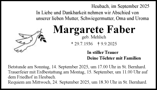 Traueranzeige von Margarete Faber von Gmünder Tagespost
