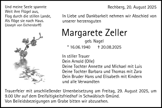 Traueranzeige von Margarete Zeller von Gmünder Tagespost