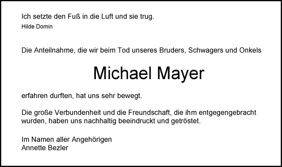 Traueranzeige von Michael Mayer von Schwäbische Post