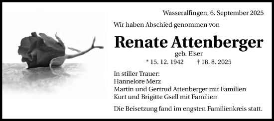 Traueranzeige von Renate Attenberger von Schwäbische Post