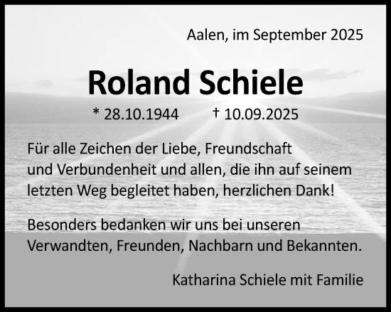 Traueranzeige von Roland Schiele von Schwäbische Post