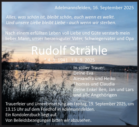 Traueranzeige von Rudolf Strähle von Schwäbische Post