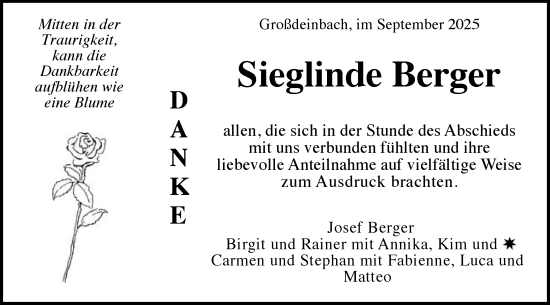 Traueranzeige von Sieglinde Berger von Gmünder Tagespost