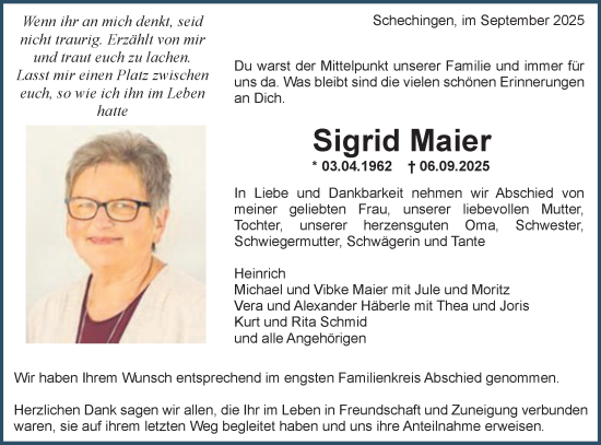 Traueranzeige von Sigrid Maier von Gmünder Tagespost