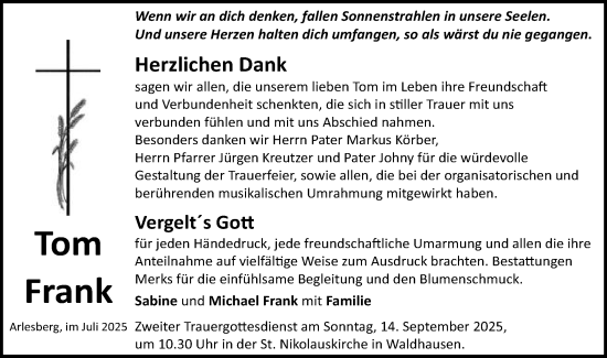 Traueranzeige von Tom Frank von Schwäbische Post