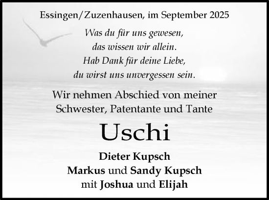 Traueranzeige von Uschi Göhringer von Schwäbische Post