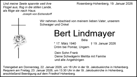 Traueranzeige von Bert Lindmayer von Schwäbische Post