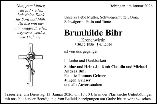 Traueranzeige von Brunhilde Bihr von Gmünder Tagespost